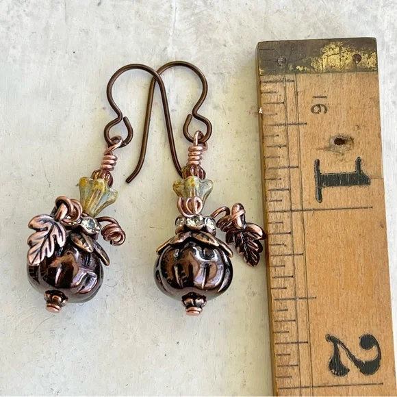 Hand Crafted “Midnight Pumpkin” Dangle Earrings - Picture 11 of 12
